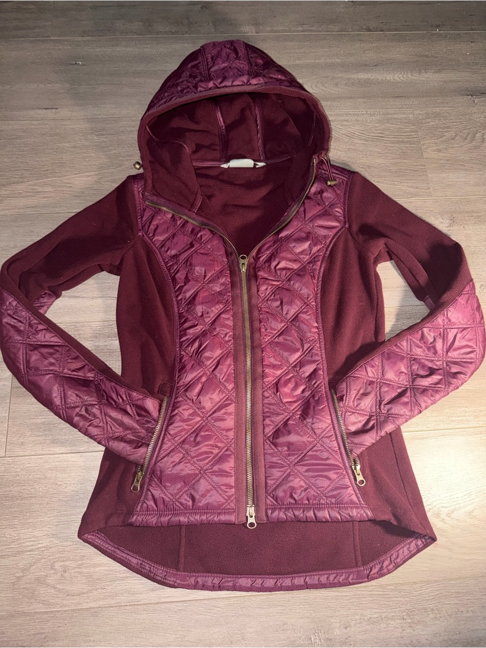 Quilted Hooded Jacket in Burgundy